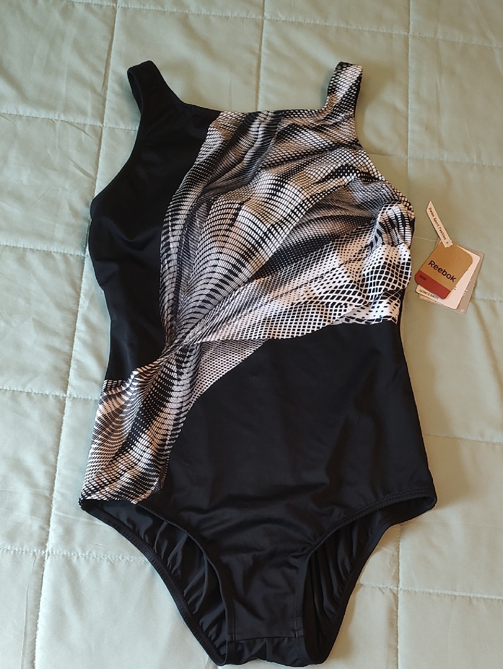 Reebok Black One-Piece Swimsuit with White Graphic